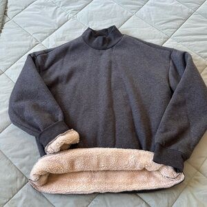 Gray Sherpa-Lined Pullover